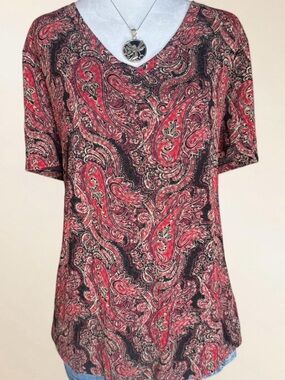 White Stag Coral Black Gold Paisley Top • 3X Whimsigoth Boho Plus Size